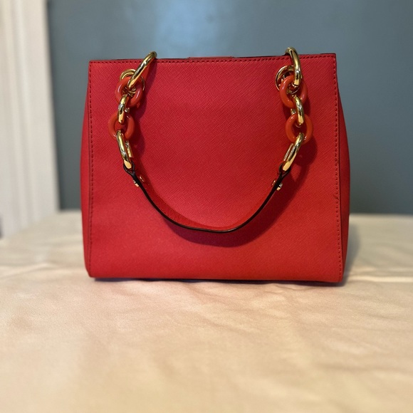Michael Kors Cynthia Safiano Satchel in Watermelon - Picture 4 of 8